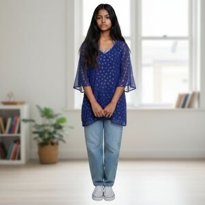 WEST INDIES Navy Sheer Starfish Tunic Top SIZE MEDIUM